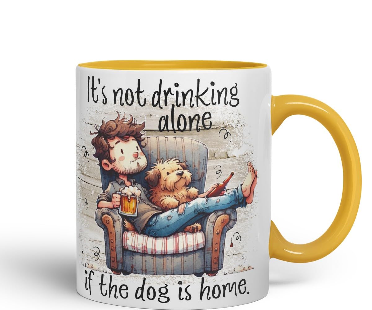 Vixar It’s Not Drinking Alone If The Dog is Home Funny Beer & Dog Coloured Mug Cup 11oz (Black)