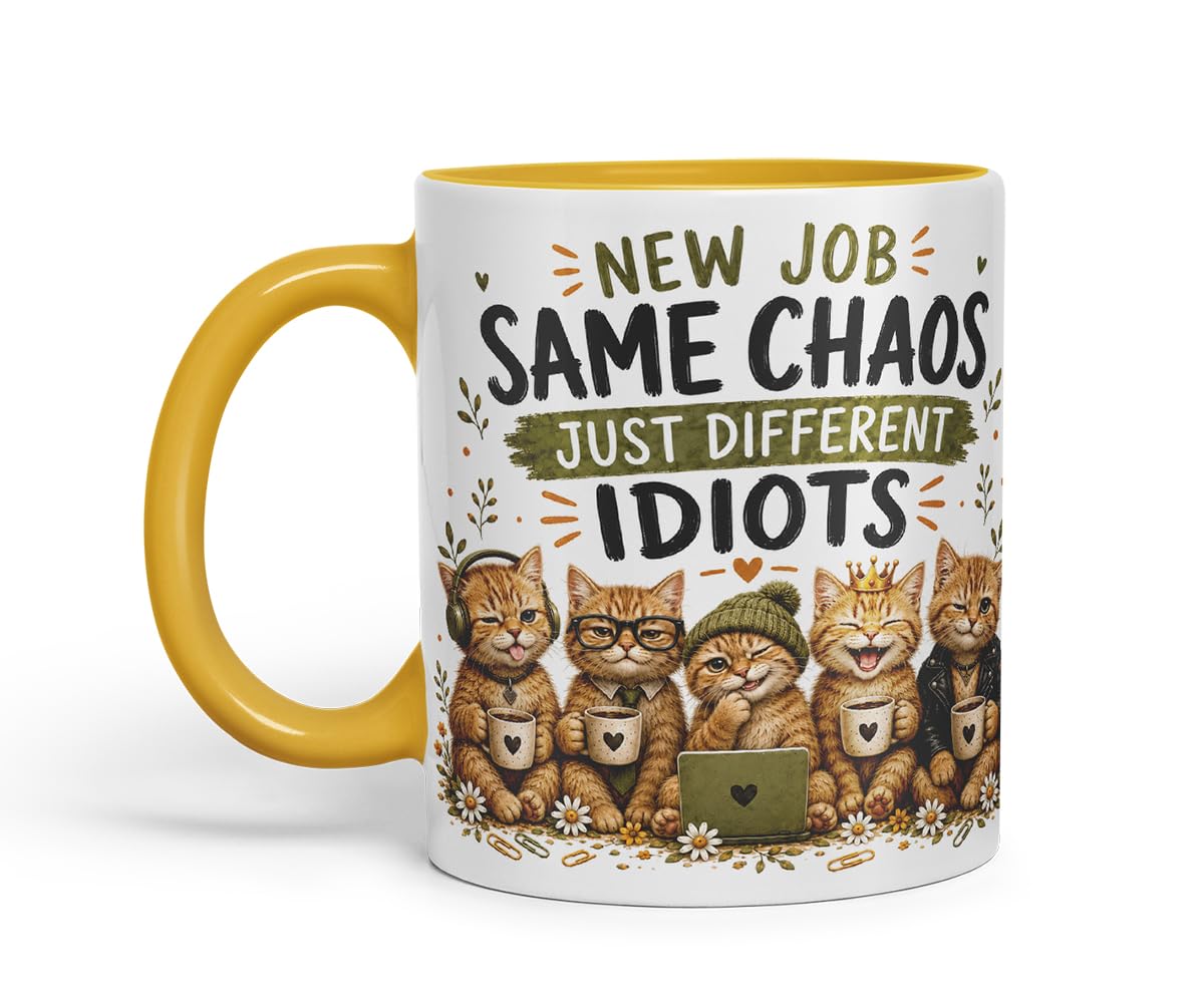 Vixar New Job, Same Chaos, Just Different Idiots Mug – Funny Coworker Leaving Colleague Goodbye Gift, 11oz (Black)