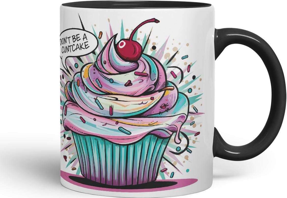 Vixar Don’t Be a Cntcake (Cupcake) – Coloured Ceramic Mug Cup Gift, 11oz (Black)