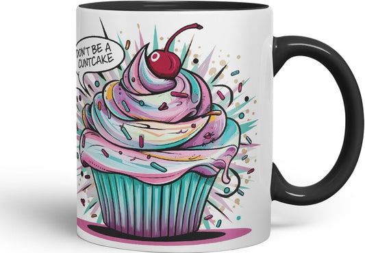 Vixar Don’t Be a Cntcake (Cupcake) – Coloured Ceramic Mug Cup Gift, 11oz (Black)