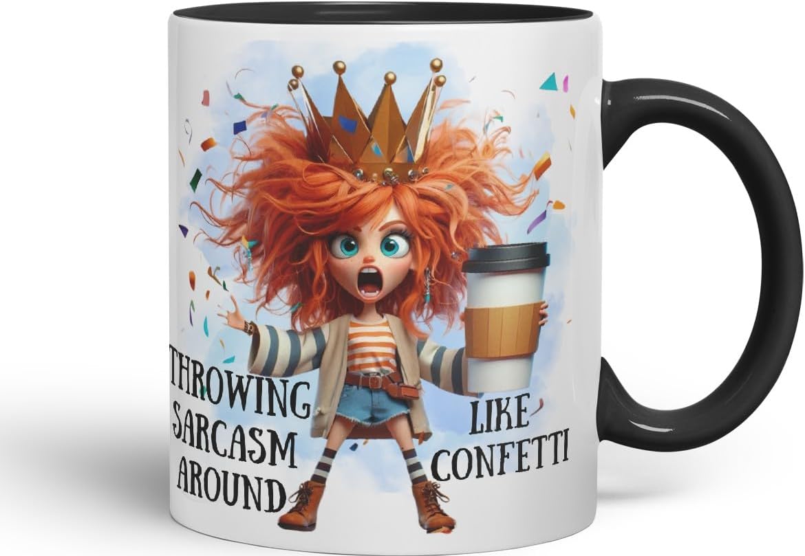 Vixar Throwing Sarcasm Like Confetti Sarcastic Girl Coloured Ceramic Mug Cup Gift 11oz (Black)