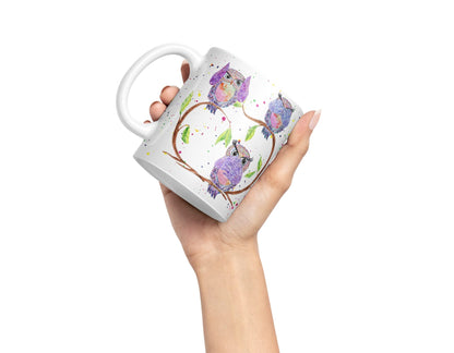 Vixar Owl Owls See Hear Speak no Evil Bird Animals Watercolour Art Coloured Mug Cup Gift Birthday Work Office Tea Coffee