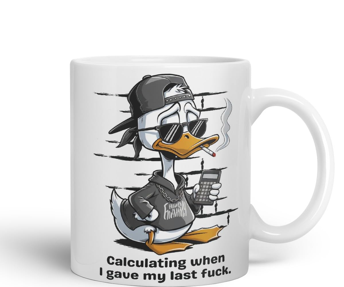 Vixar Calculating When I Gave My Last F*** Duck Mug – Coloured Ceramic Mug Cup Gift, 11oz (Black)