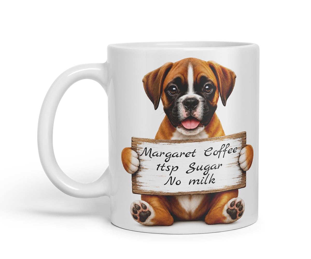 Vixar Personalised Boxer Dog Mug with Name or Custom Message – Cute Animal Coloured Ceramic Mug Cup Gift, 11oz (Black)