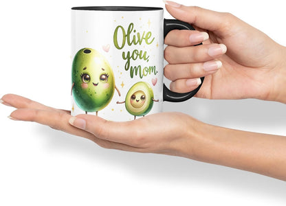 Vixar Olive You, Mom Coloured Mug Cup Cute Mother’s Day Gift 11oz (Black)