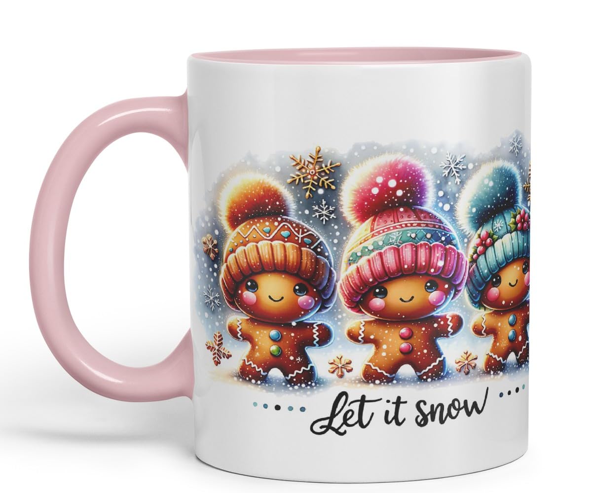 Vixar Let It Snow Cute Gingerbread Coloured Mug Cup Ceramic Christmas Winter Gift 11oz (Black)