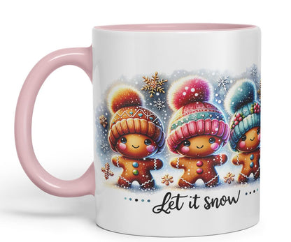 Vixar Let It Snow Cute Gingerbread Coloured Mug Cup Ceramic Christmas Winter Gift 11oz (Black)