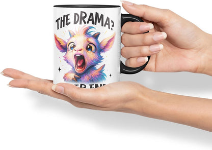 Vixar The Drama Never Ends Sarcastic Goat – Coloured Ceramic Mug Cup Gift, 11oz (Black)