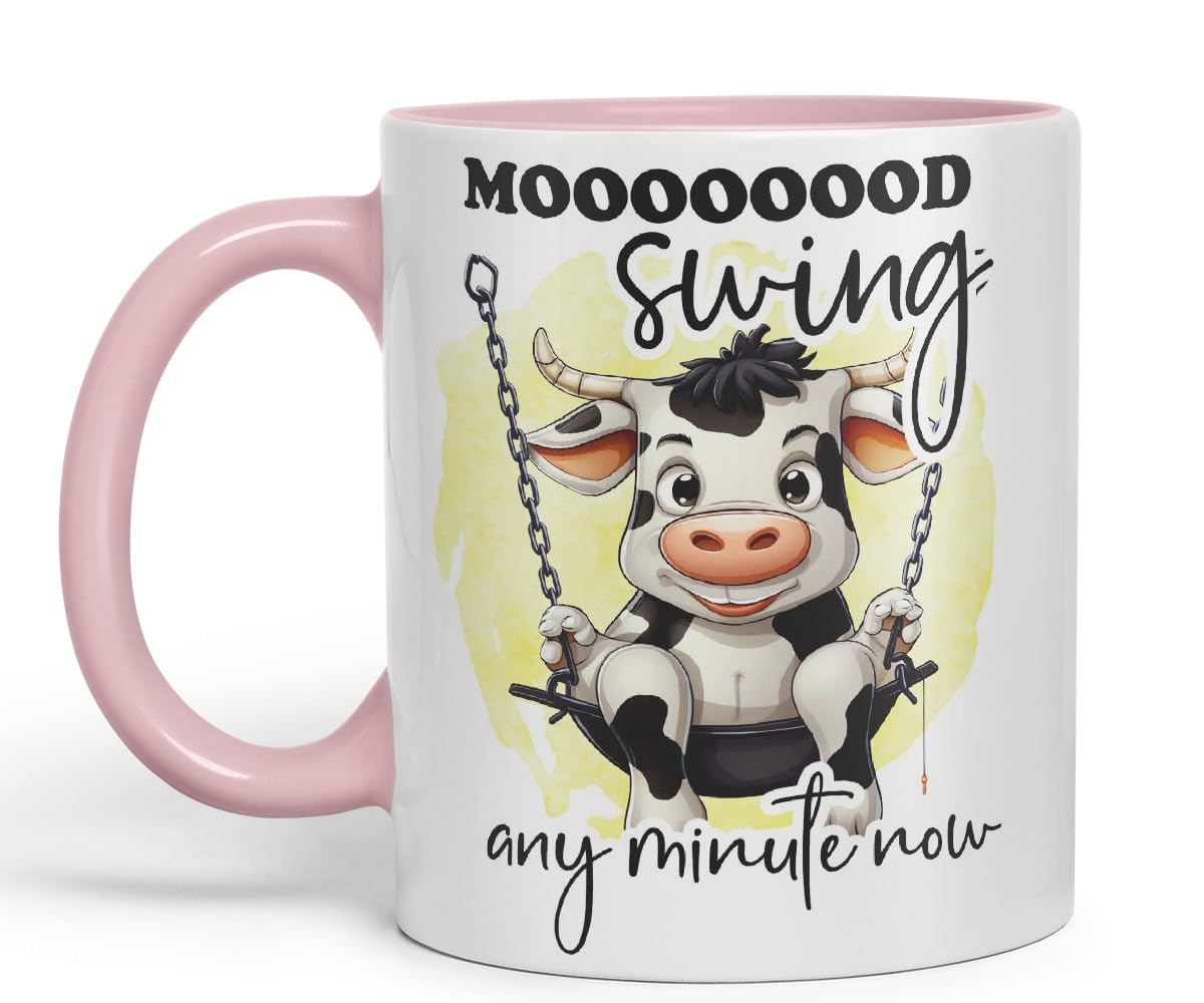 Vixar Mood Swing Any Minute Now Cow Joke Coloured Ceramic Mug Cup Gift, 11oz (Black)