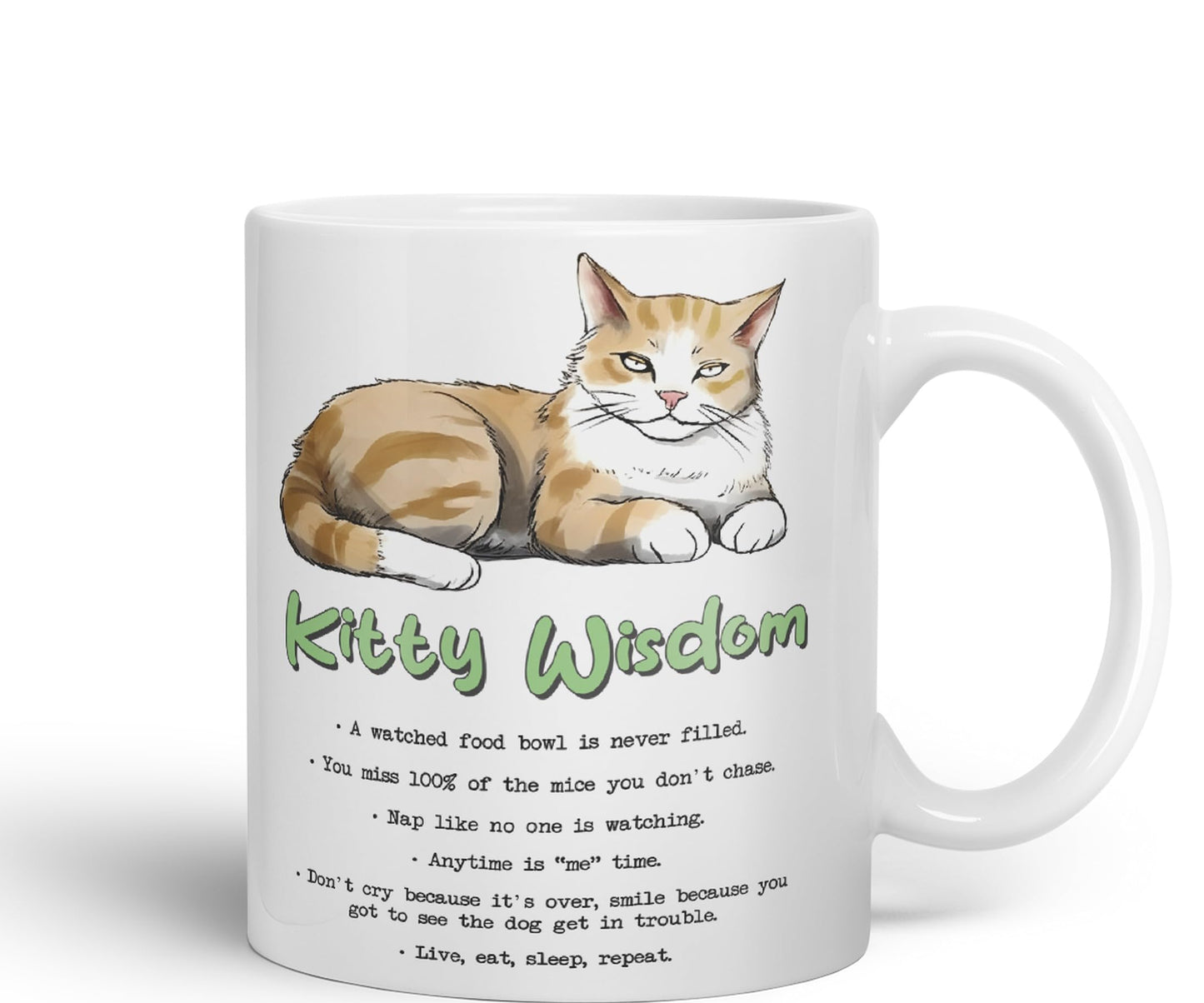 Kitty Wisdom a Watched Food… Live eat Sleep Repeat, cat Sarcastic Joke Ceramic Coloured Mug Cup for Tea Coffee Hot Brew 330ml 11Oz