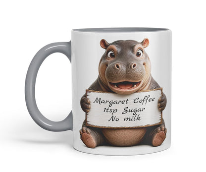 Vixar Personalised Hippo Mug with Name or Custom Message – Cute Animal Coloured Ceramic Mug Cup Gift, 11oz (Black)