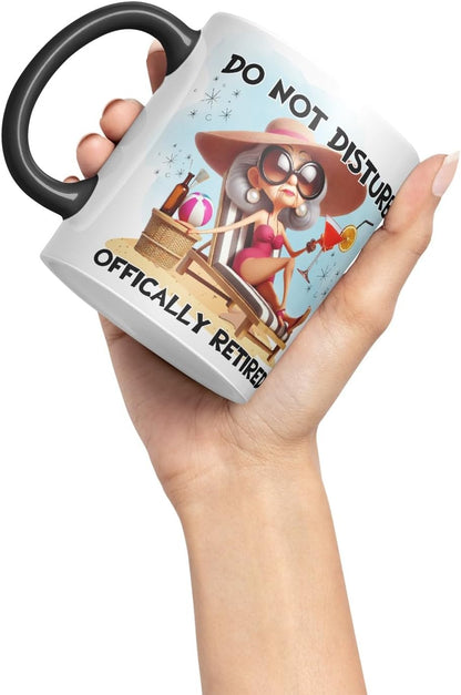 Vixar Do Not Disturb Officially Retired Woman Mug – Coloured Ceramic Mug Cup Gift, 11oz (Black)