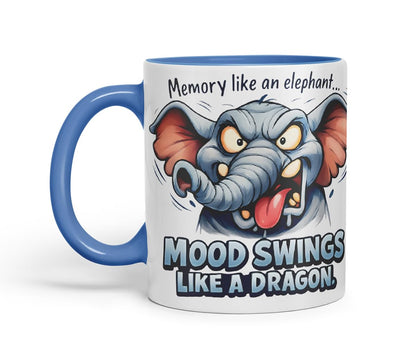 Vixar Memory Like an Elephant Mood Swings Like A Dragon Funny Elephant Mug – Coloured Ceramic Mug Cup Gift, 11oz (Black)
