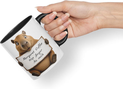 Vixar Personalised Capybara Mug with Name or Custom Message – Cute Animal Coloured Ceramic Mug Cup Gift, 11oz (Black)