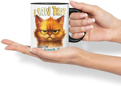 Vixar I Saw that and I'm Judging You Funny Cat Mug – Coloured Ceramic Mug Cup Gift, 11oz (Black)