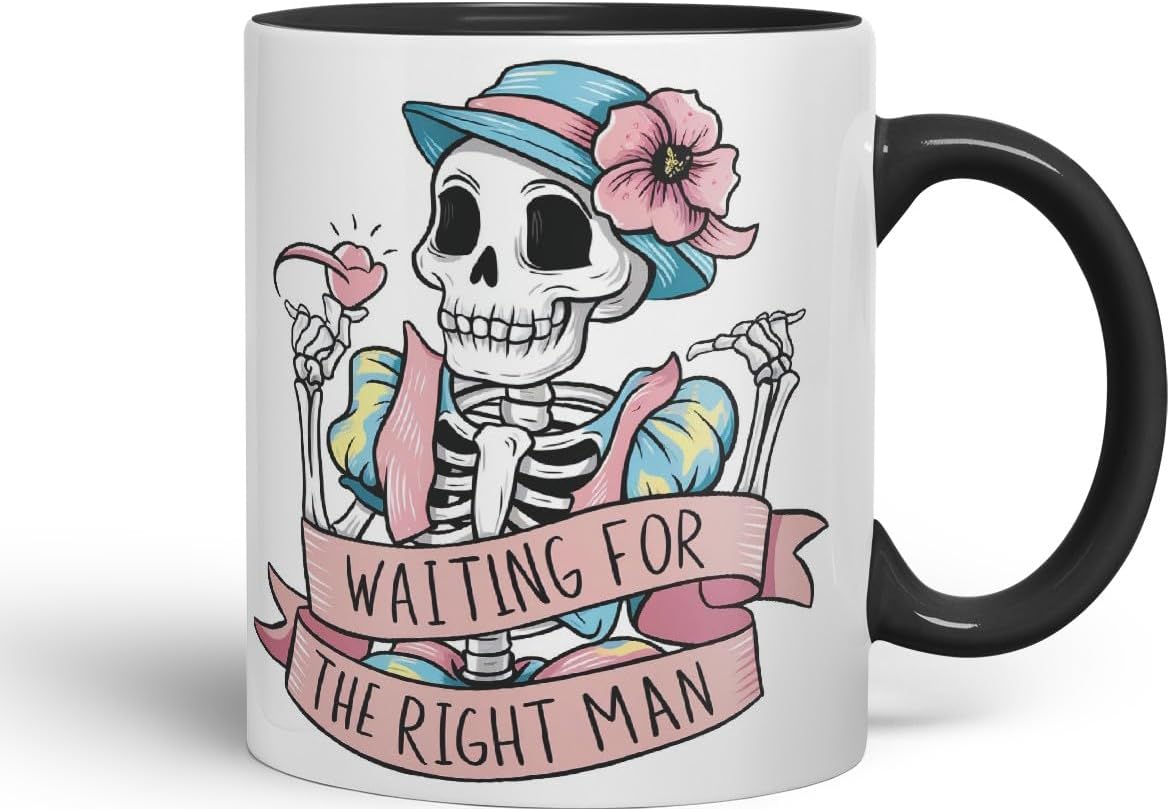 Vixar Waiting for The Right Man – Coloured Ceramic Mug Cup Gift, 11oz (Black)