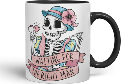 Vixar Waiting for The Right Man – Coloured Ceramic Mug Cup Gift, 11oz (Black)