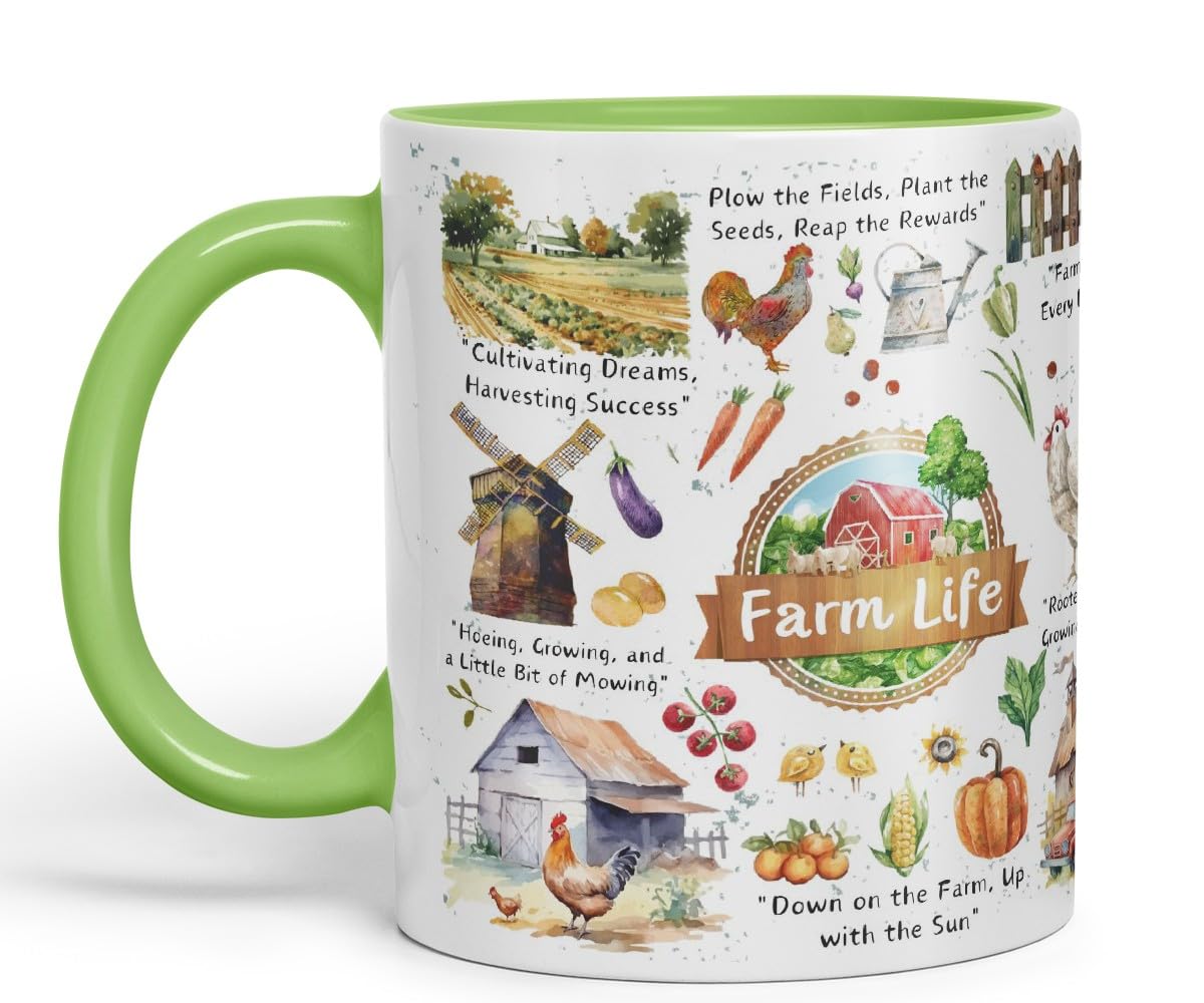 Vixar Down on The Farm Up with The Sun – Farm Life Coloured Mug Cup 11oz (Black)