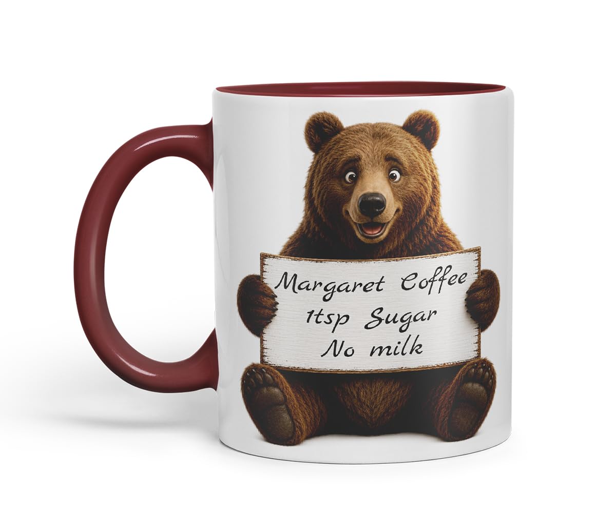 Vixar Personalised Bear Mug with Name or Custom Message – Cute Animal Coloured Ceramic Mug Cup Gift, 11oz (Black)
