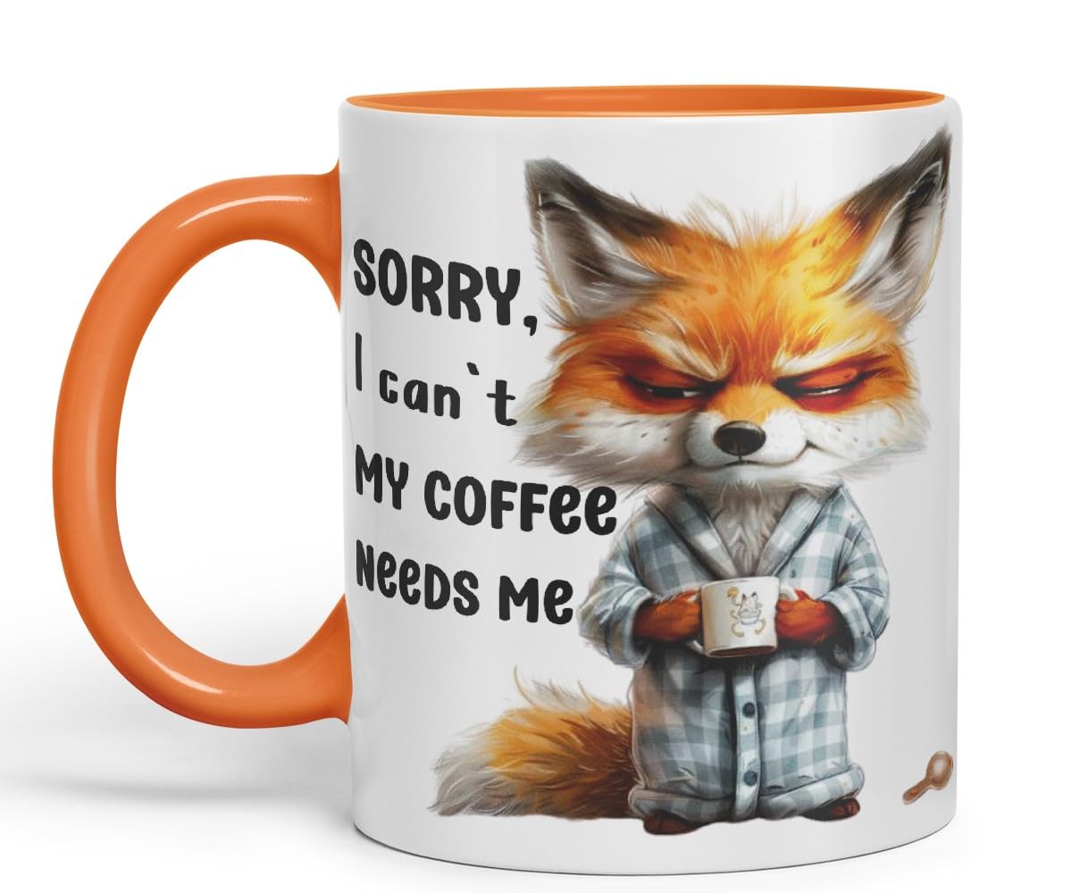 Vixar Sorry, My Coffee Needs Me Sarcastic Fox Coloured Ceramic Mug Cup Gift 11oz (Black)