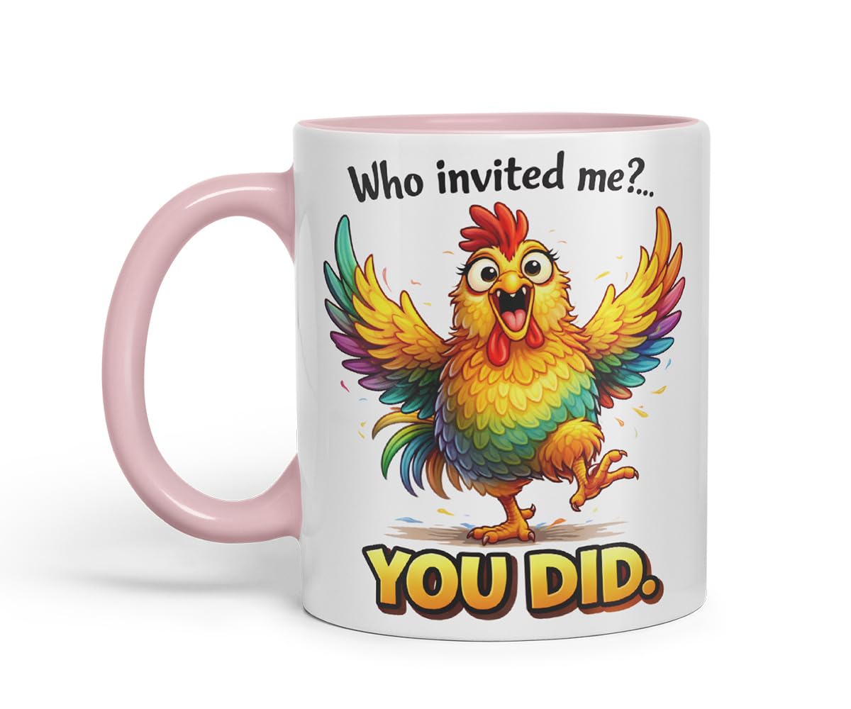 Vixar Who Invited Me You Did Chicken Coloured Ceramic Mug Cup Gift, 11oz (Black)