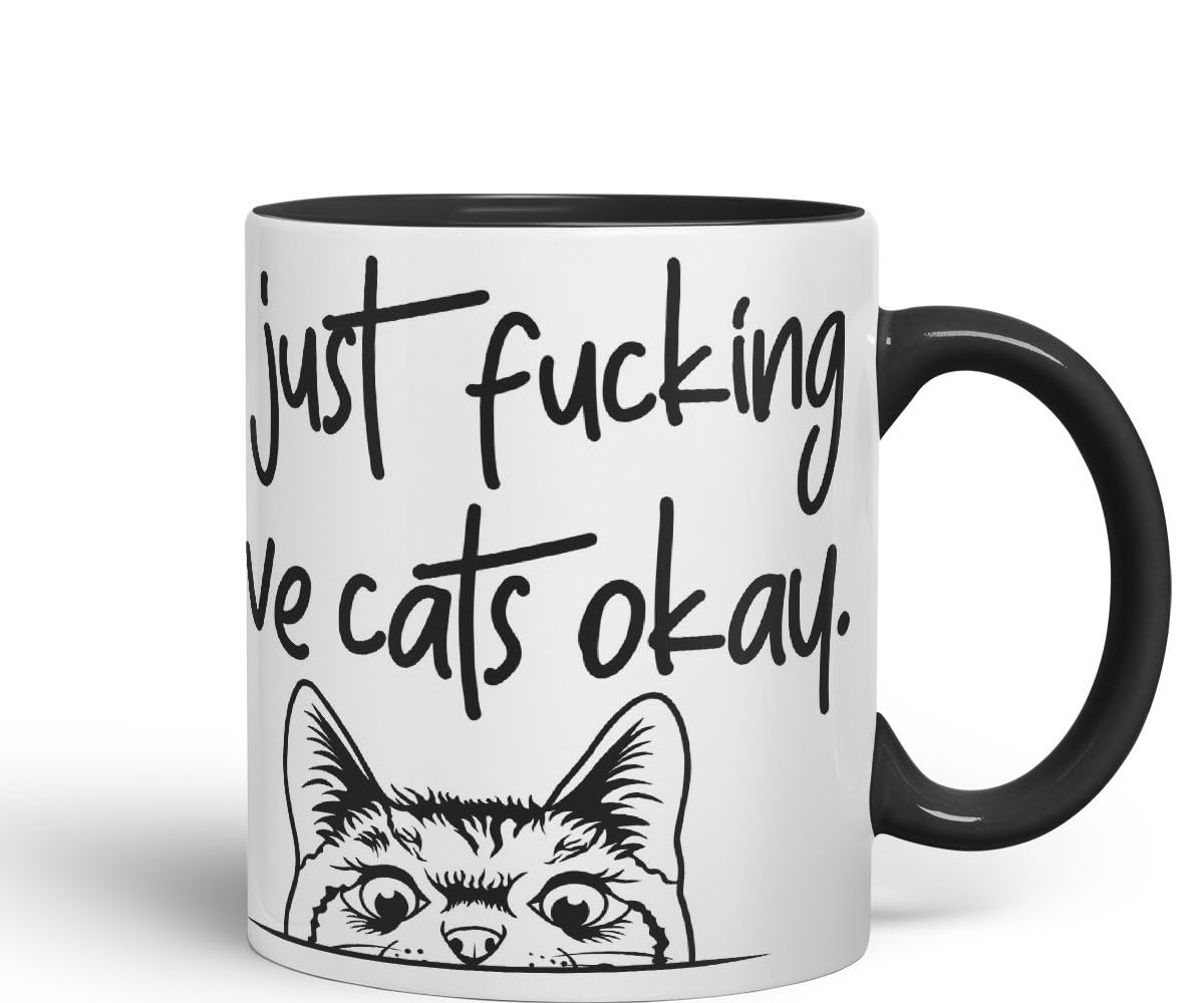 Vixar I just f_ucking Love Cats Okay, Hidden, Hiding Kitten cat Joke sarkasm Ceramic Coloured Mug Cup for Tea Coffee Hot Brew 330ml 11Oz Gift V1