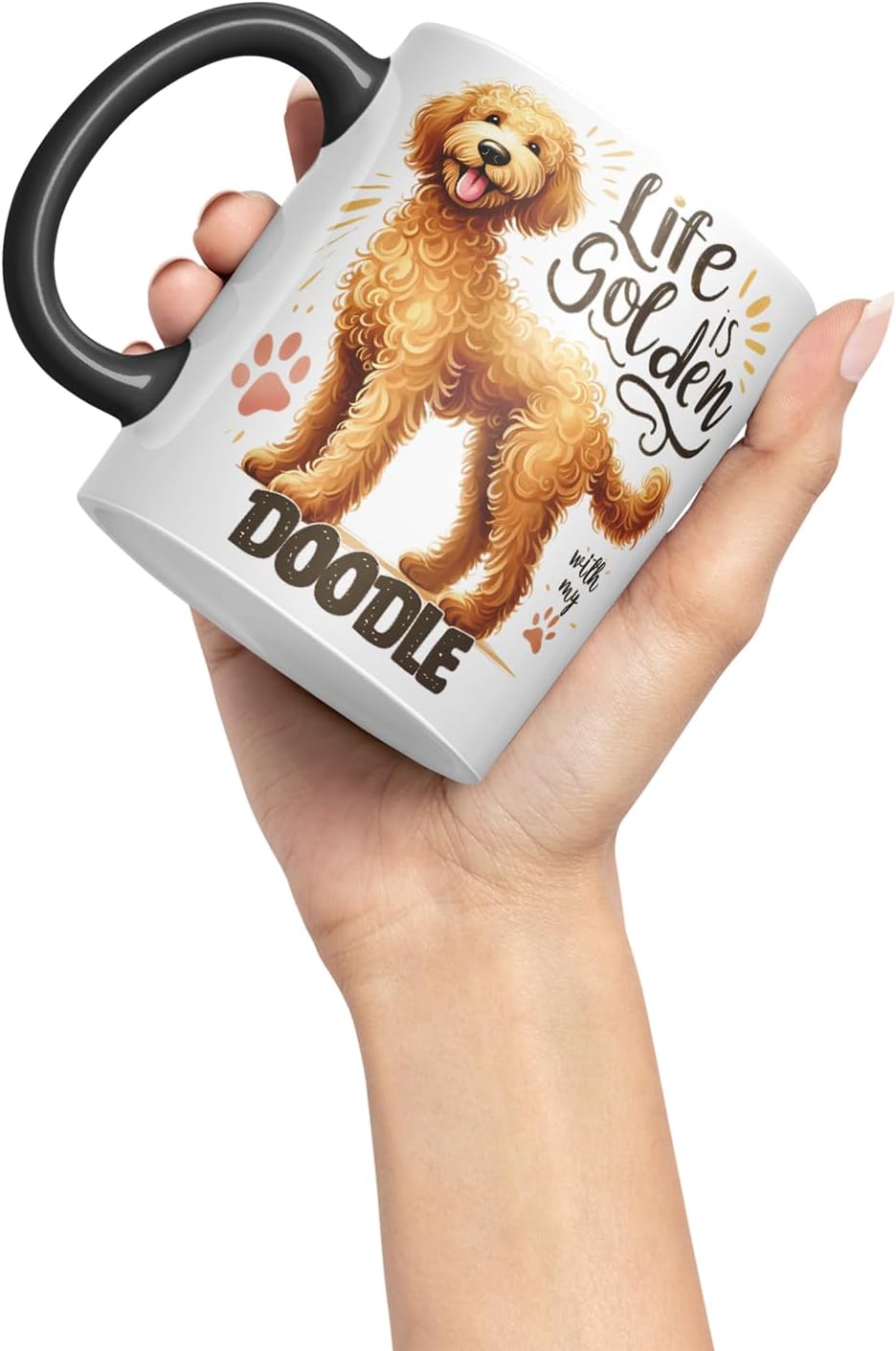 Vixar Life is Golden with My Doodle Dog Mug – Coloured Ceramic Mug Cup Gift, 11oz (Black)
