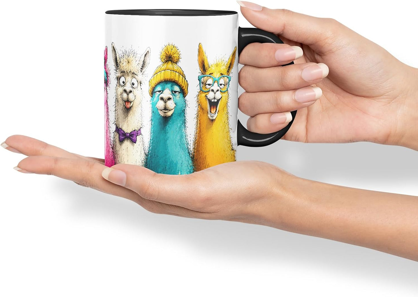 Vixar Funny Alpaca Mug – Cute Alpaca Animal Coloured Ceramic Mug Cup Gift, 11oz (Black)
