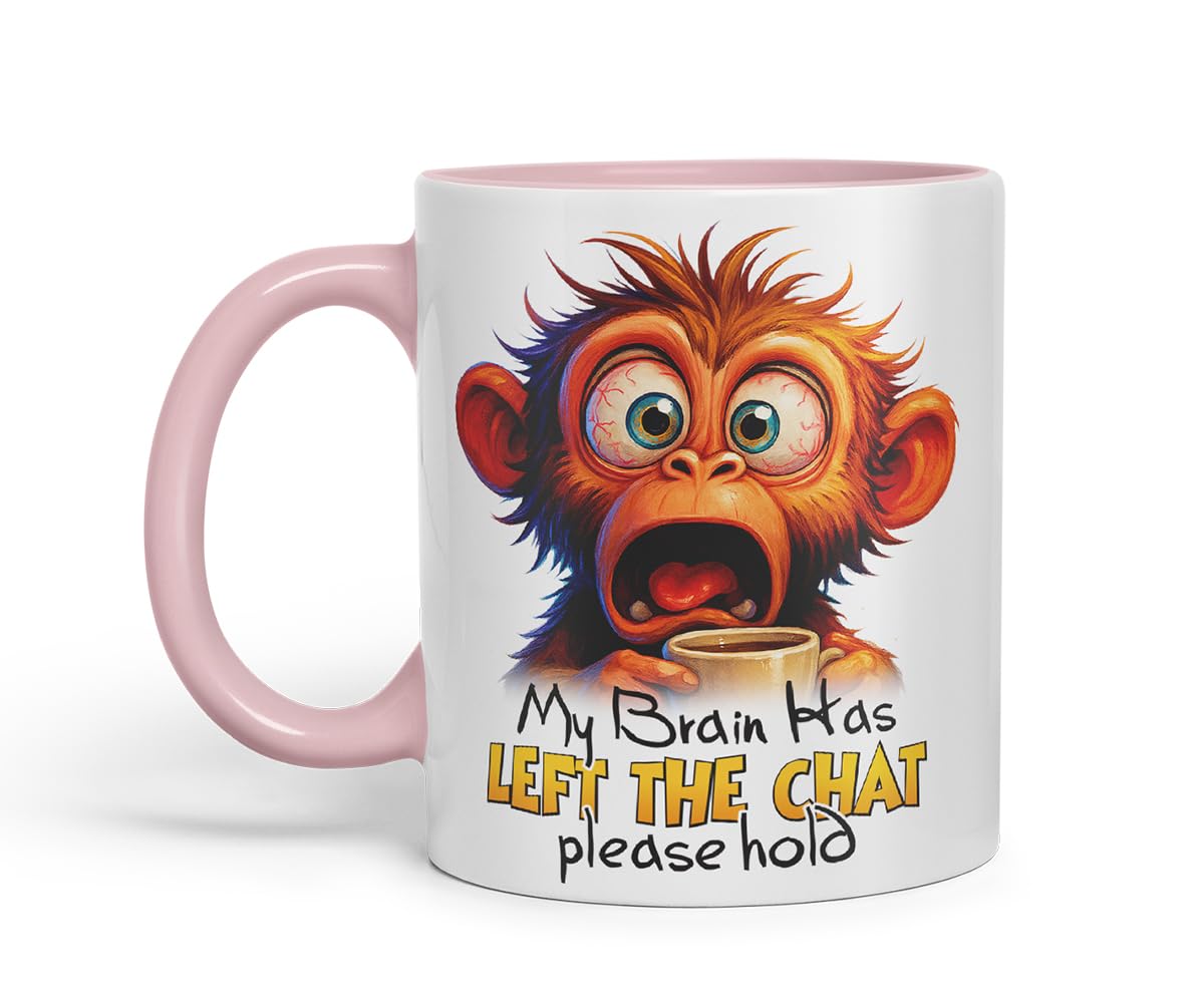 Vixar My Brain Has Left The Chat Please Hold Sarcastic Monkey – Coloured Ceramic Mug Cup Gift, 11oz (Black)