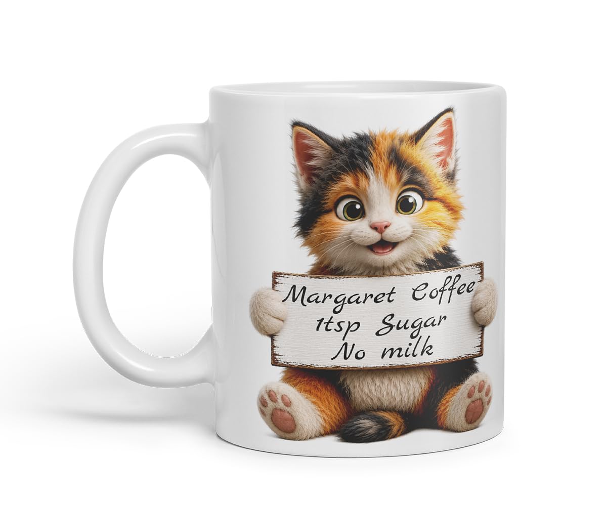 Vixar Personalised Mixed Cat Mug with Name or Custom Message – Cute Animal Coloured Ceramic Mug Cup Gift, 11oz (Black)