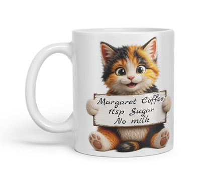 Vixar Personalised Mixed Cat Mug with Name or Custom Message – Cute Animal Coloured Ceramic Mug Cup Gift, 11oz (Black)