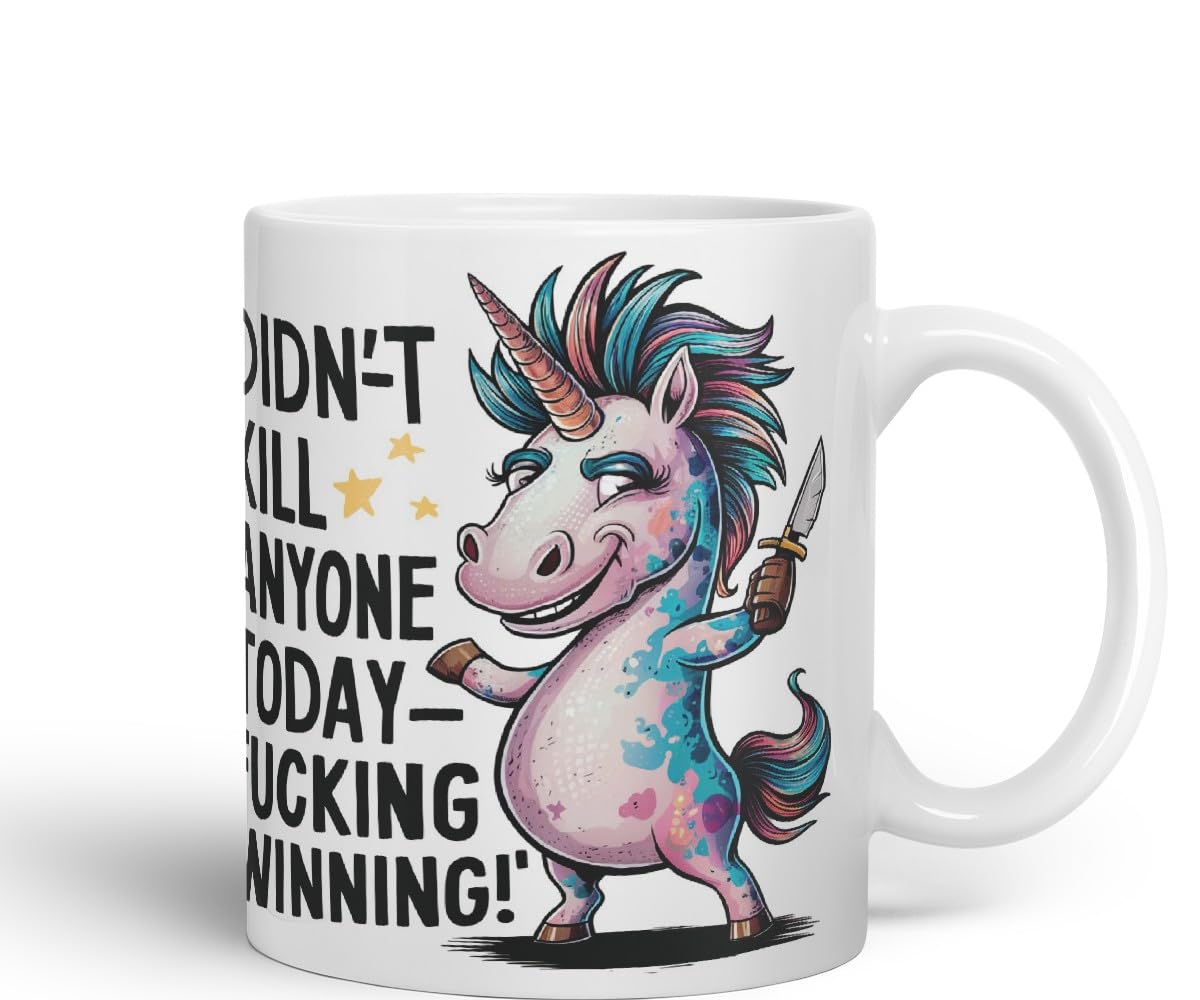 Vixar Didn’t *** Anyone Today – Winning (Unicorn) – Coloured Ceramic Mug Cup Gift, 11oz (Black)