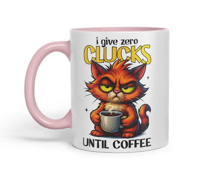 Vixar I Give Zero Clucks Until Coffee Funny Cat Mug – Coloured Ceramic Mug Cup Gift, 11oz (Black)