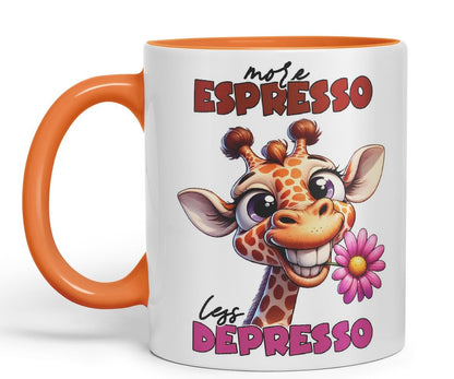 Vixar More Espresso, Less Depresso Sarcastic Giraffe Mug, Coloured Ceramic Cup 11oz (Black)