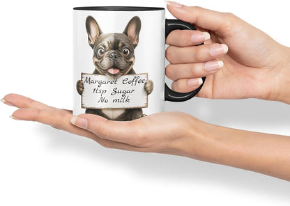 Vixar Personalised French Bulldog Dog Pet Mug with Name or Custom Message – Cute Animal Coloured Ceramic Mug Cup Gift, 11oz (Black)