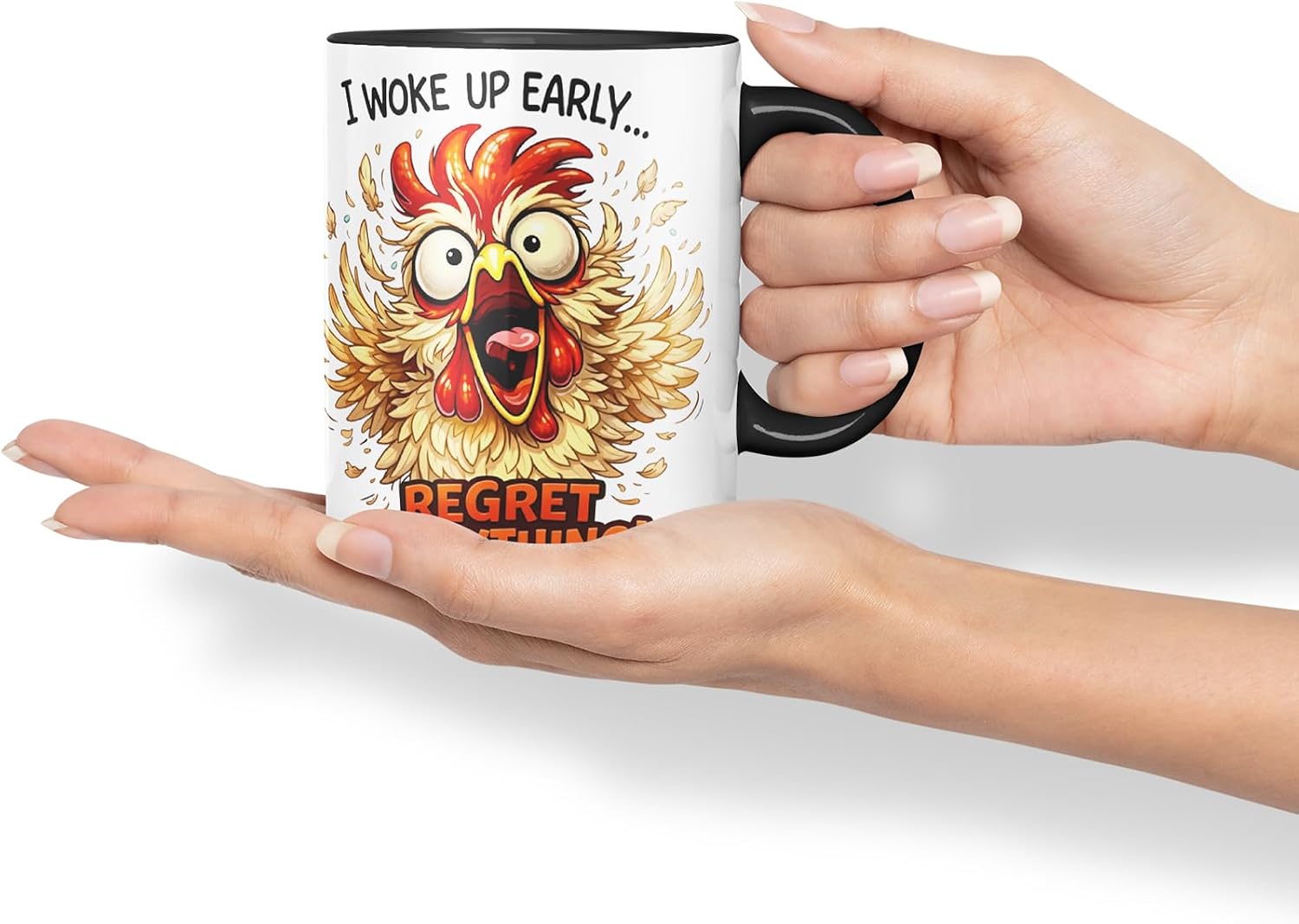 Vixar I Woke Up Early Regret Everything Funny Chicken Mug – Coloured Ceramic Mug Cup Gift, 11oz (Black)