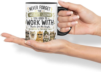 Vixar Never Forget the Absolute Legends You Used to Work with Cats Mug – Funny Cat Coworker Leaving Gift, 11oz (Black)