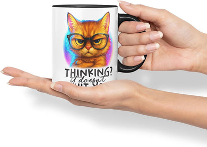 Vixar Thinking It Doesn't Suit You Sarcastic Cat – Coloured Ceramic Mug Cup Gift, 11oz (Black)