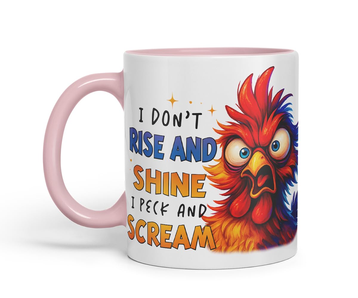 Vixar I Don't Rise and Shine I Peck and Scream Funny Chicken Mug – Coloured Ceramic Mug Cup Gift, 11oz (Black)