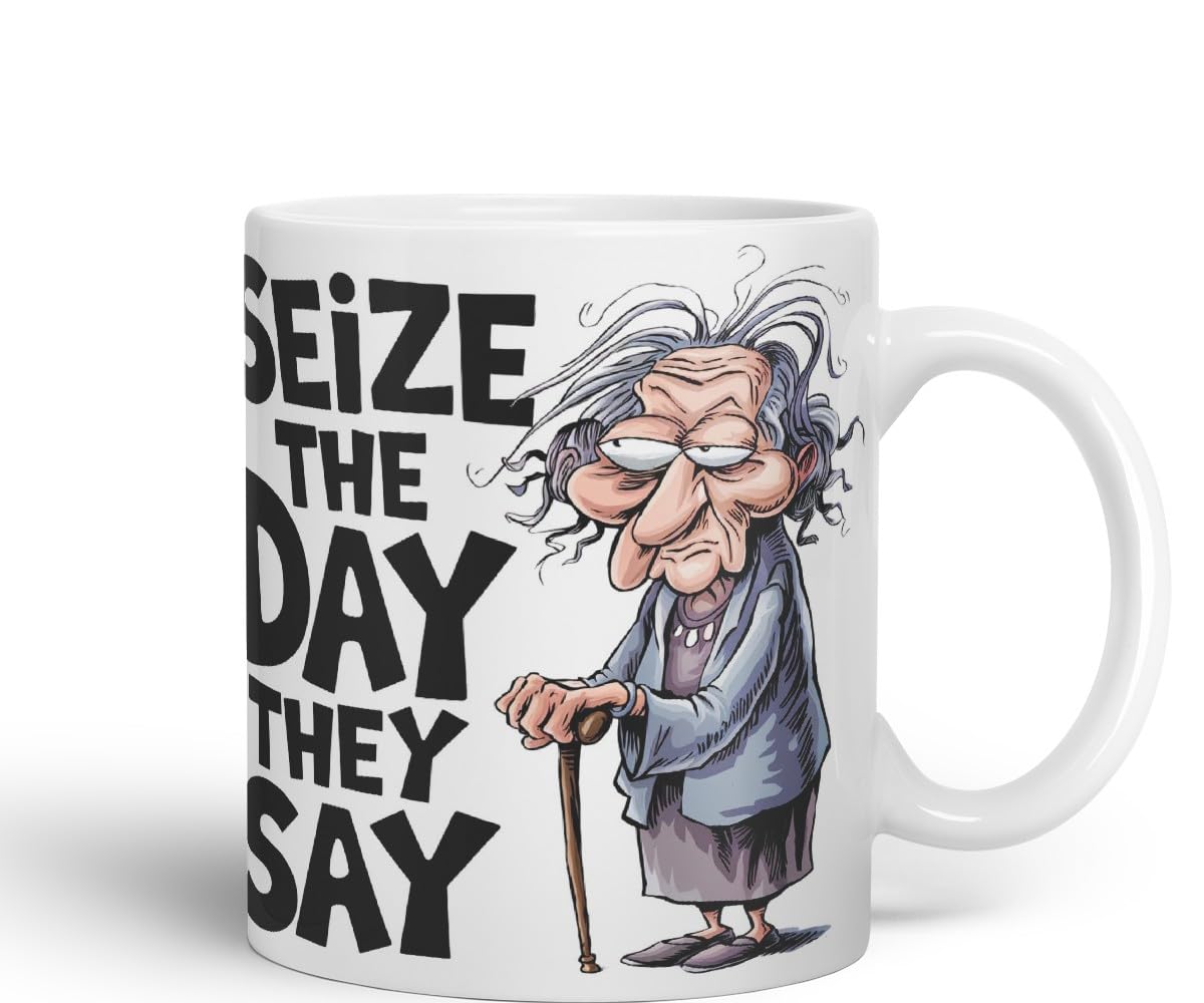 Vixar Seize The Day They Say – Coloured Ceramic Mug Cup Gift, 11oz (Black)