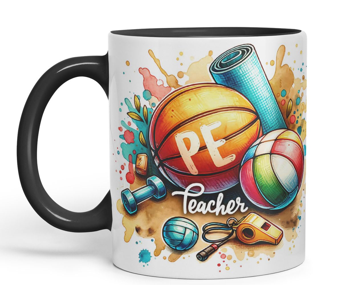 Vixar PE Teacher Mug Thank You, End of School Gift Ceramic Coloured Mug Cup for Tea Coffee Hot Brew 330ml 11Oz Gift