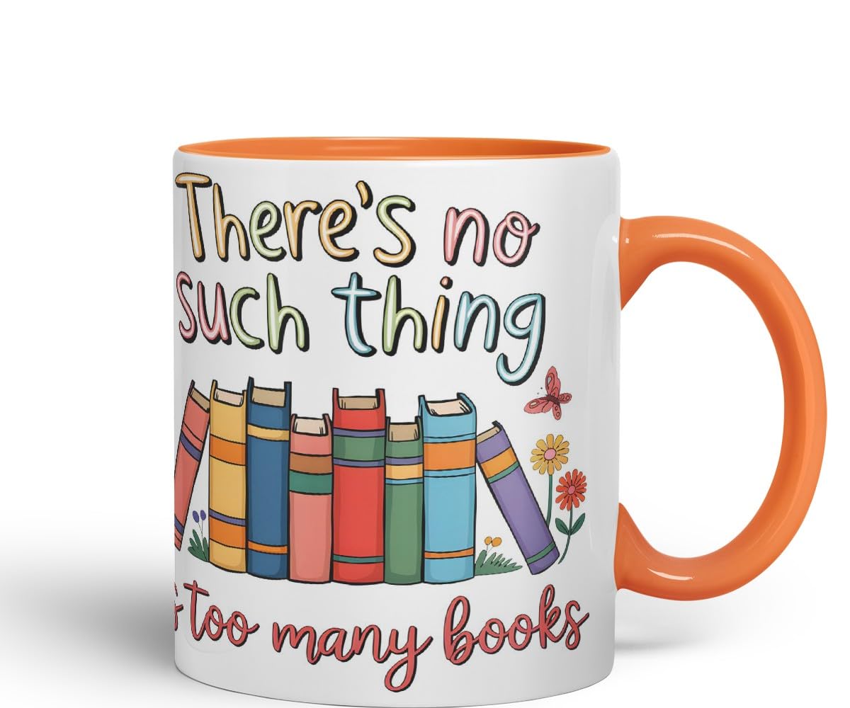 Vixar There's No Such Thing As Too Many Books (Pastel Version) Coloured Ceramic Mug Cup Gift, 11oz (Black)