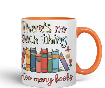 Vixar There's No Such Thing As Too Many Books (Pastel Version) Coloured Ceramic Mug Cup Gift, 11oz (Black)