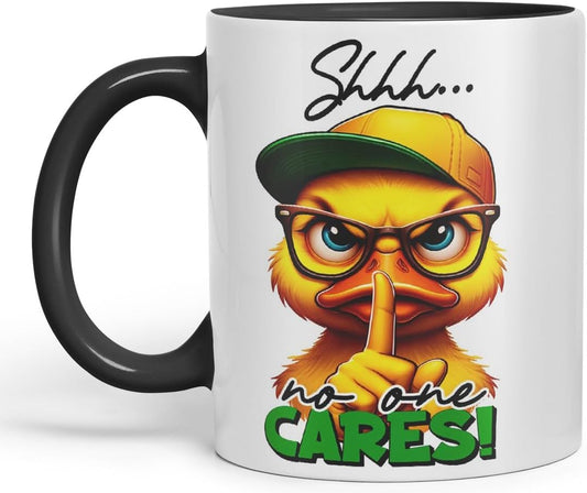 Vixar Shhh… No One Cares! Coloured Ceramic Mug Cup 11oz Funny Sarcastic Gift (Black)