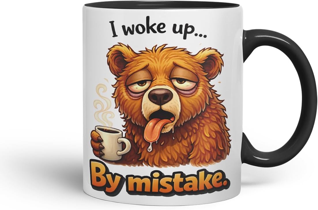 Vixar I Woke Up By Mistake Bear Coloured Ceramic Mug Cup Gift, 11oz (Black)