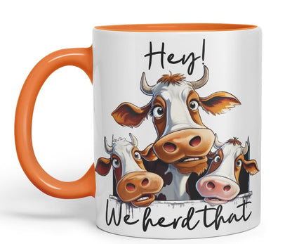 Vixar Hey! We Herd That Cow Joke Coloured Ceramic Mug Cup Gift, 11oz (Black)