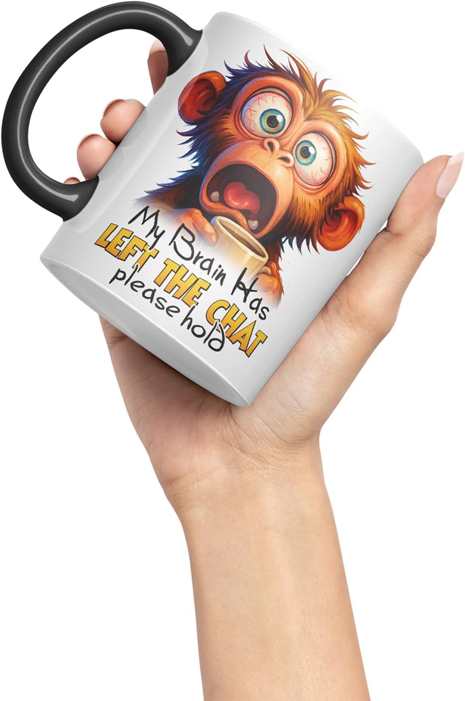 Vixar My Brain Has Left The Chat Please Hold Sarcastic Monkey – Coloured Ceramic Mug Cup Gift, 11oz (Black)