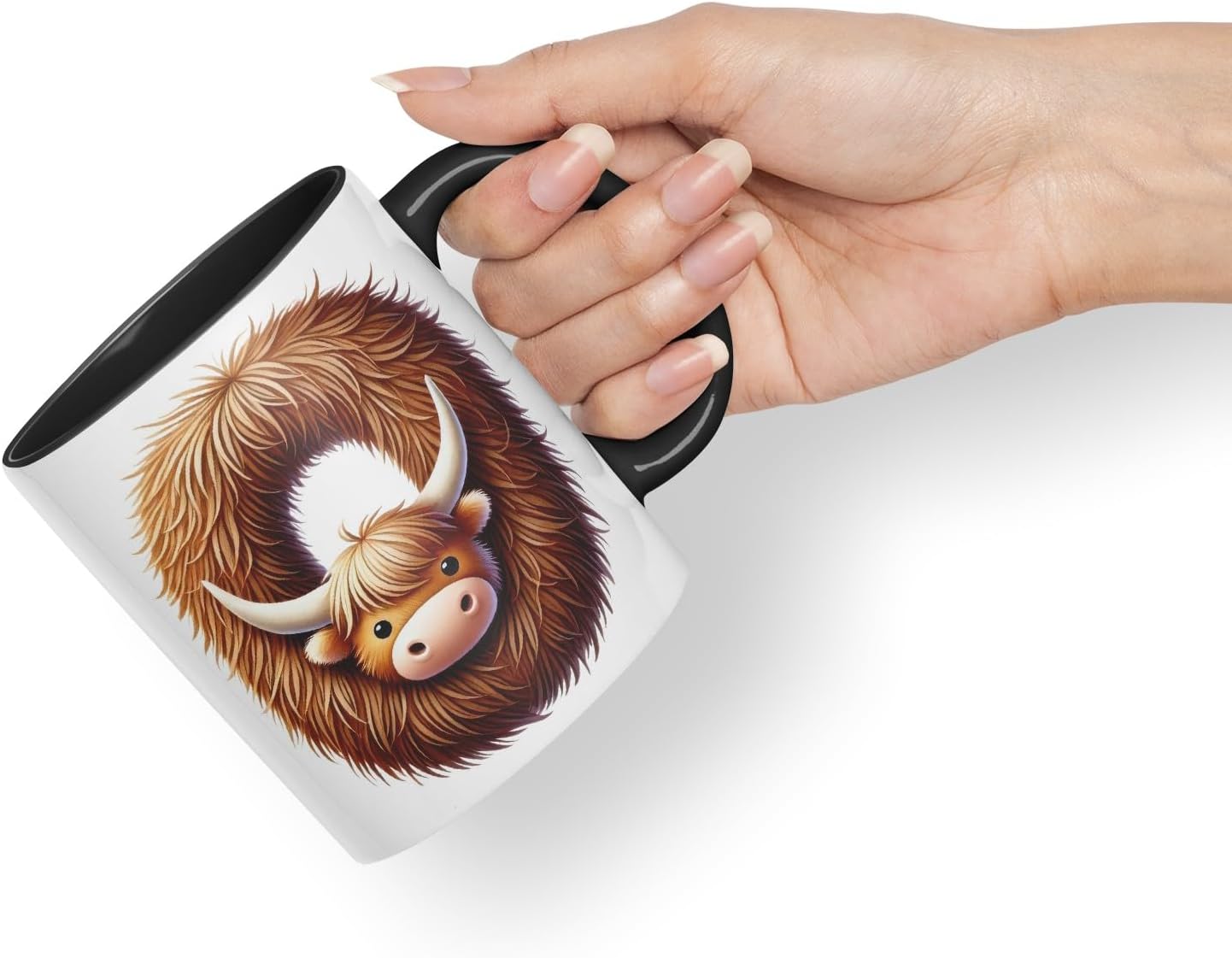 Highland Cow Alphabet Monogram Coloured Ceramic Cup Mug Letter O Rustic Farmhouse Animal Letter Gift V2 11oz (Black)