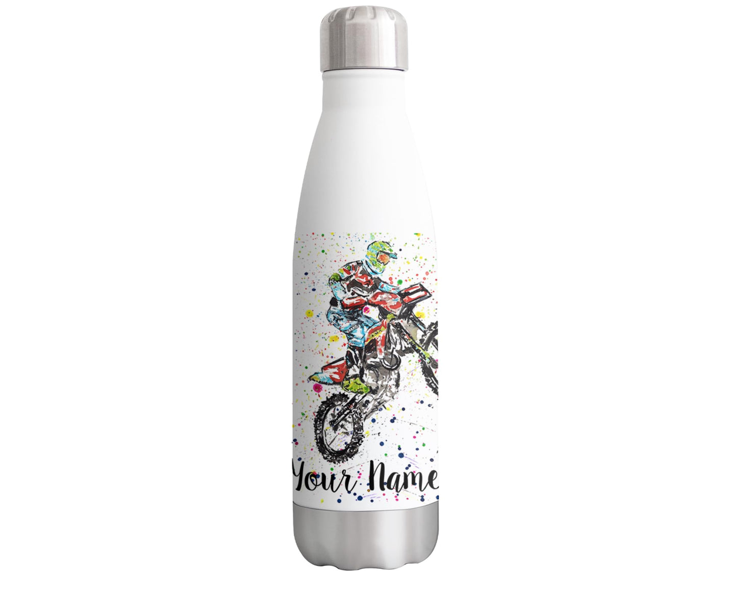 Vixar Motocross Personalised Custom Bottle with your Text/name motocycle Motorbike Watercolour Bottle Double Wall Insulated Stainless Steel Sport Drinks 500ml