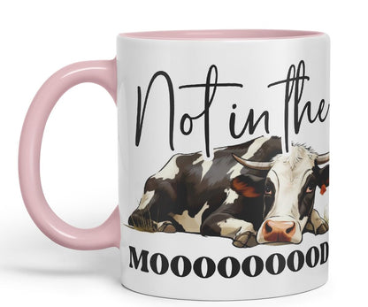 Vixar Not in The Mooood Cow Joke Coloured Ceramic Mug Cup Gift, 11oz (Black)